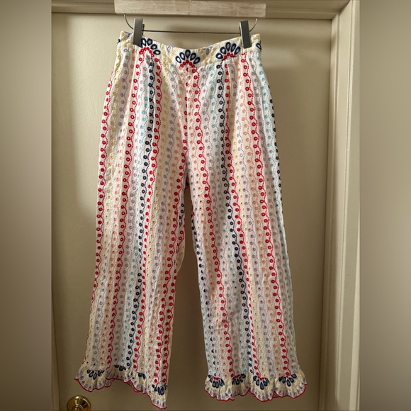 Red Carter Pants - Red Carter Layla Small Eyelet Multicolor Embroidered Crop Boho Summer Pants m